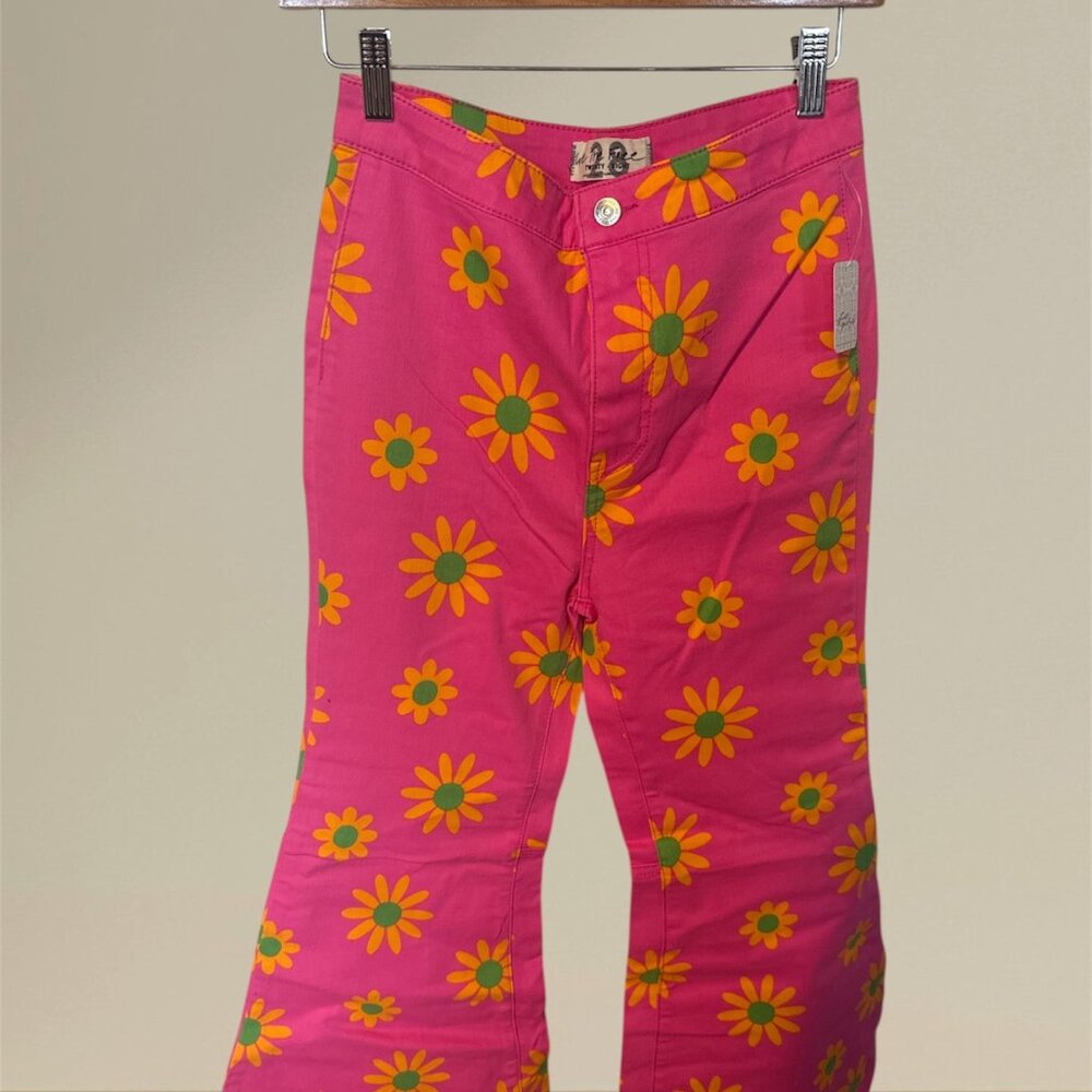 Free People We The Free Pink Daisy Print Flare Pants NWT Size 28